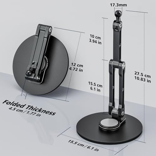 Tendak タブレットスタンド卓上 iPadスタンド タブレットホルダー アルミ合金製 高さ調整可能 360度回転 折り畳み式 持ち運びホルダー 4.7-13.5インチ対応 (スマホ/iPhone/iPad) 滑り止め ハンズフリー オフィス/キッチン/寝室用 ブラック