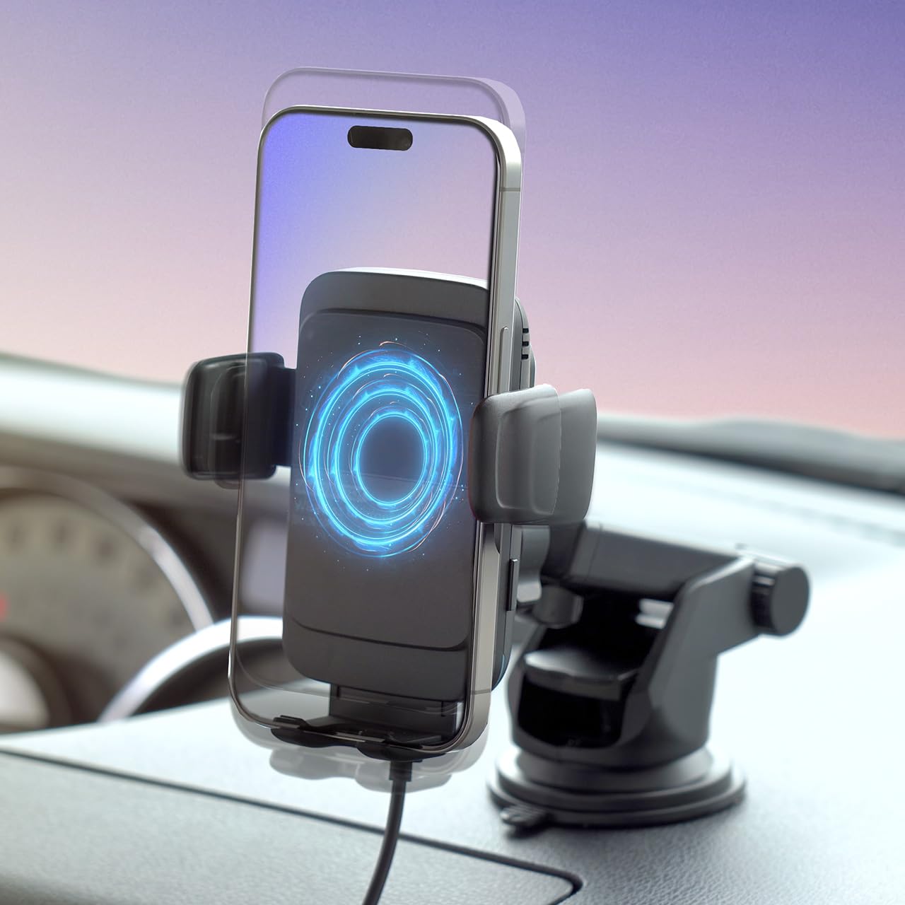 サンワダイレクト 車載ホルダー ワイヤレス充電 充電コイル自動検知 自動開閉 吸盤/エアコン取付 最大15W 急速充電 スマホホルダー 車 充電 200-CAR100