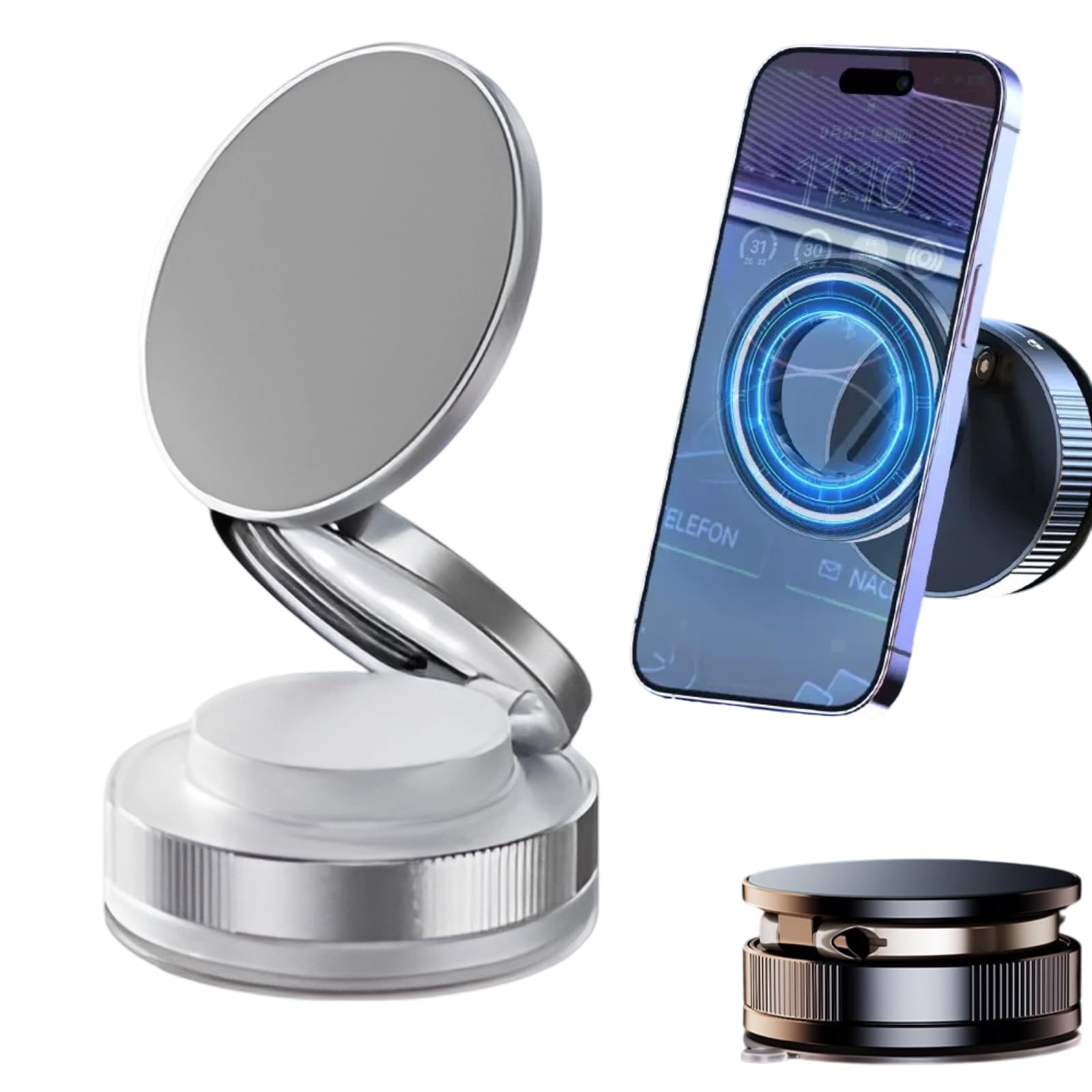 [Firmiarii]【三軸折りたたみ・任意回転】真空吸盤吸着磁気スマホホルダー 車 マグネット（ナノゲル吸着×真空吸盤） 片手操作 りんご Android全機種対応 スマホスタンド 卓上 携帯ホルダー カー用品