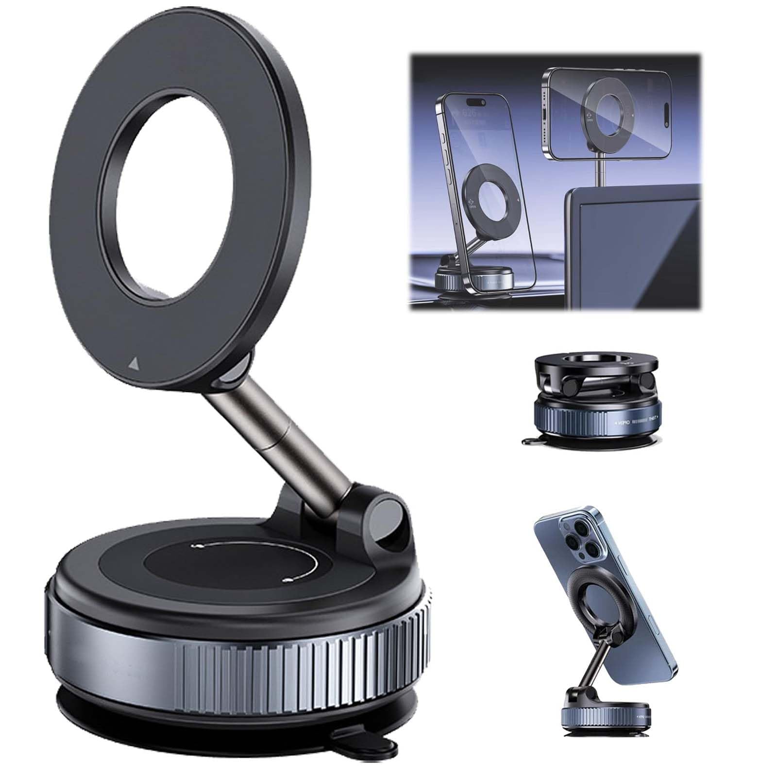 beefeed スマホホルダー 車 マグネット 【真空吸盤·N55磁石·磁力の最強コンビ】 車載スマホホルダー 360°調整可能 折りたたみ式 高級合金素材 片手操作 安定性拔群 iPhone&Android多機種と99%車種が対応 カー用品 日本語説明書付き