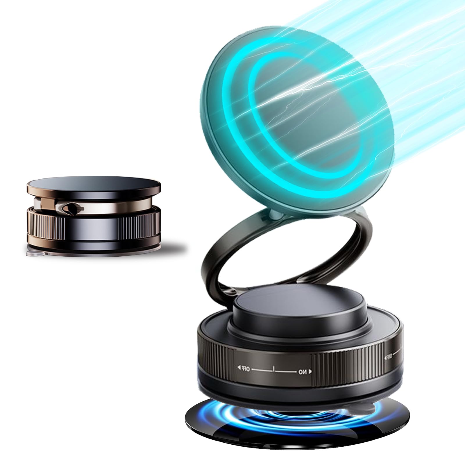 スマホホルダー 車ー magsafe 車載ホルダー 真空スマホスタンドートフォンホルダー 360°回転 多角度自由調整 片手操作 1秒で分解可能 折りたたみ式スマートフォン車載ホルダー i phone&Android およびさまざまなモデルに適合