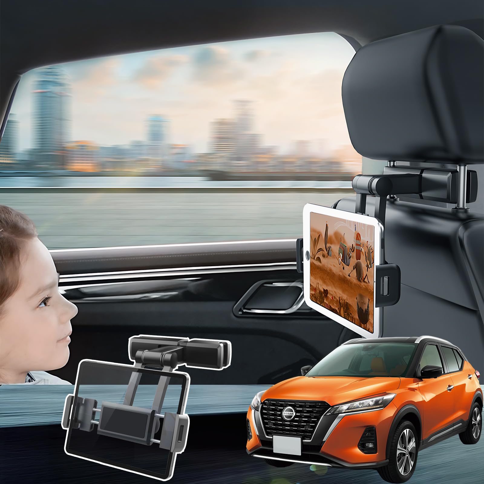 YouCar キックス e-POWER kicks P15 P15系 タブレットホルダー 車載ホルダー 伸縮アーム ヘッドレスト ホルダー 360°回転可能 後部座席 収納可能 滑り防止 スタンド 自動車 カー用品 ４.7-12.3インチ多機種対応