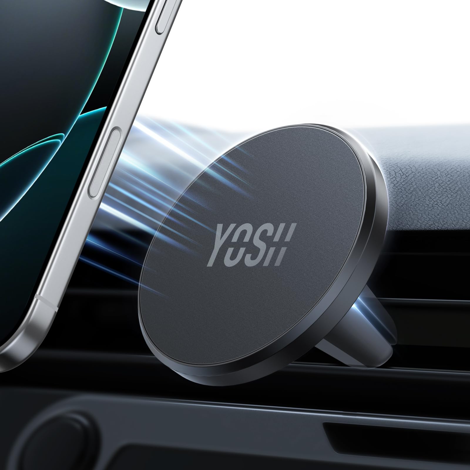 YOSH Magsafe 車載ホルダー マグセーフ専用 【小型コンパクト】 magsafe 車 ホルダー 超強磁力 小型 軽量 ソフトなシリコン 滑り止め 0.1秒瞬間吸着 カーマウント 磁力強化 Magsafe対応アクセサリー 取り付け簡単 ブラック iPhone 17/16/15/14/13/12 シリーズ専用